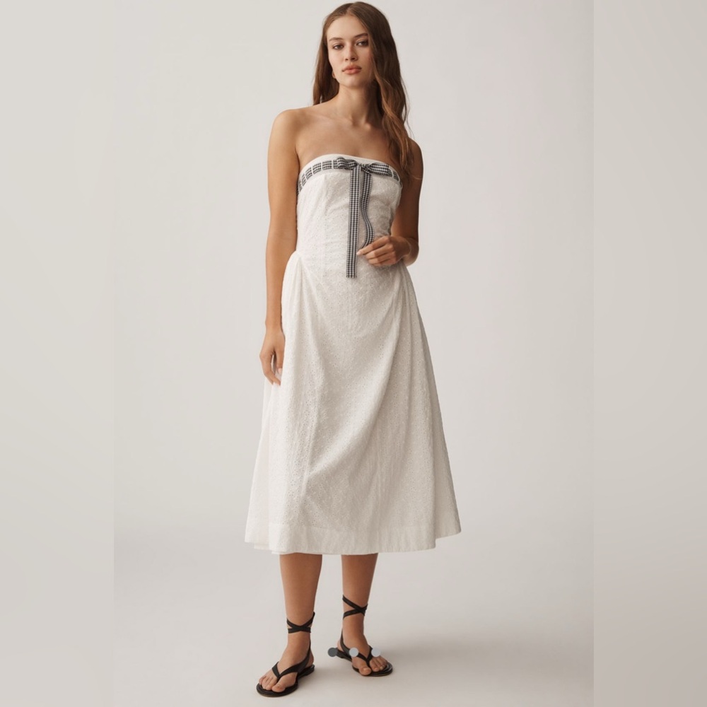Eyelet For Love & Lemons Rosie Strapless Ribbon Bow Midi Dress